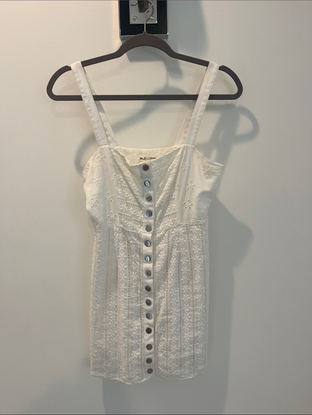 For Love And Lemons White Eyelet Button-Front Mini Dress